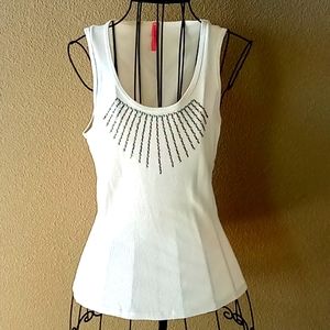 Eight Sixty brand tank tee with embellished chest area with turquoise and beads